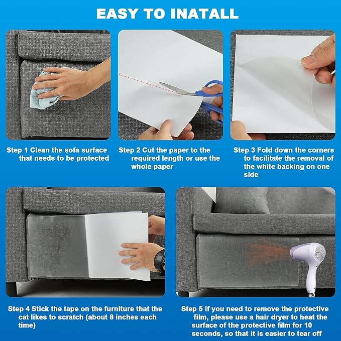 Cat Scratch Furniture Protector, 18PCS, Frosted, Large Area Coverage, Easy to Install, BPA-free, Environmentally Friendly