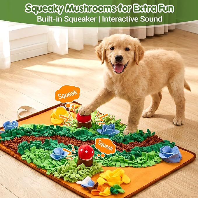 Avont Snuffle Mat for Dogs, Extra-Large 29.9"x21.3", Slow Feeder with Treat Hiding Spots & Squeaky Mushroom, Foraging Mat for All Breeds & Small Pets, Machine Washable Non-Slip