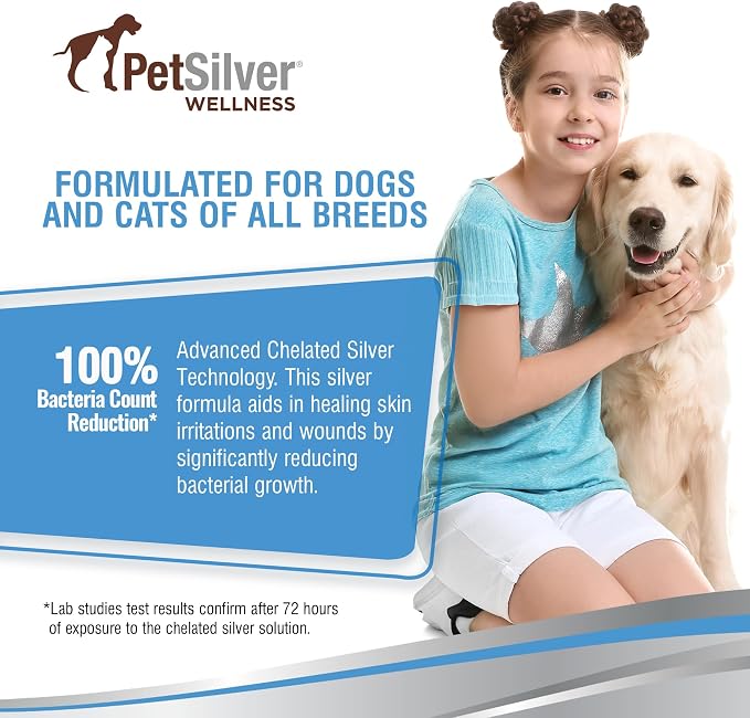 PetSilver Antibacterial Wound & Skin Spray | Dog Hot Spot Treatment & Cat Wound Spray | Chelated Silver Skin Soother for Rashes & Sores | Dog Wound Care & Itch Spray - 4 fl oz