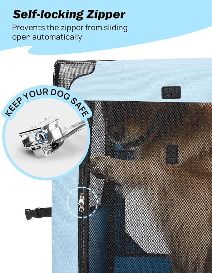 JOYTUTUS 38 Inch Collapsible Dog Crate, Steel Frame 8-Bar Foldable Soft Kennel, Portable Travel Crate for Large Dog Up to 70lbs, Oxford Cat Carrier Fit for Car Travel Indoor Outdoor