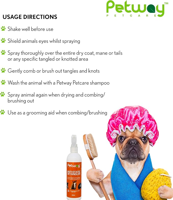 PETWAY Petcare Dog Anti-Static Detangler Spray –Dematting Spray for Dogs, Cats and Horses, Pet Detangling Anti-Static Spray, Free of Phosphates, Parabens & Enzymes – Tangle Remover - 8.45 Oz