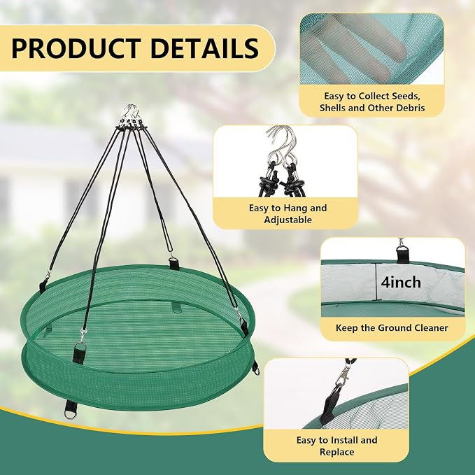 2Pcs Bird Seed Catcher Tray for Hanging Bird Feeder Platform, 4" Deep Birdseed Hoop for Hummingbird Feeders Bee Feeder Outdoor Garden Accessories (Green, 24inch)
