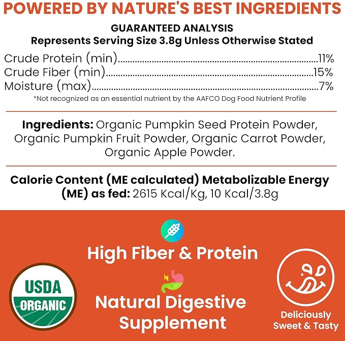 Organic Pumpkin Powder for Dogs - 4 oz w/ 5cc Scoop - Digestive Support & Fiber for Dogs - Natural Dog Food Additive for Dog Constipation Relief & Pumpkin Puree Substitute