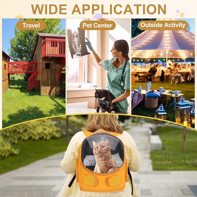 Pet Backpack Carrier, Portable and Ventilated, Oxford Cloth, Dog Cat Travel Bag with Transparent Cover 13.78", (Orange, 1 Pcs), Intended for Hiking/Camping/Traveling