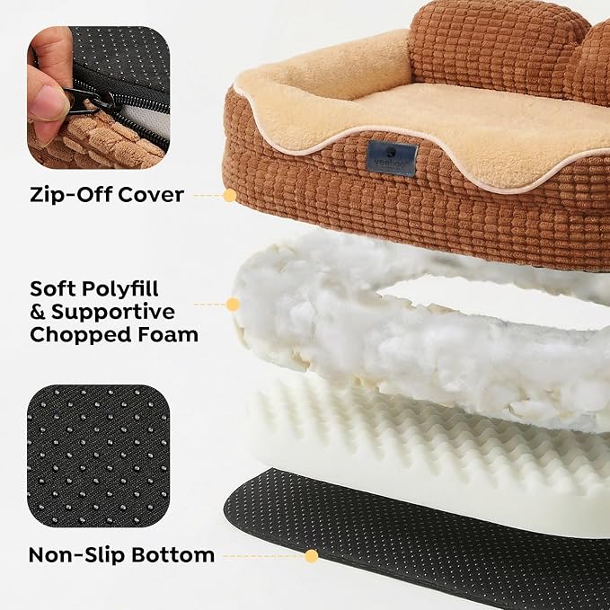 Veehoo Cute Dog Bed for Medium Sized Dogs, Orthopedic Waterproof Medium Pet Beds with Sides, High Back Non-Slip Bottom and Egg-Crate Foam Pet Couch Sofa with Washable Removable Cover, 28"