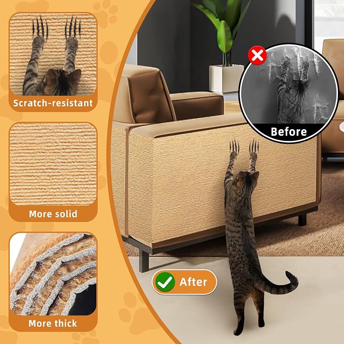 2pack Cat Scratch Couch Furniture and Wall Protector | Adhesive Cat Scratch Pad for Covering Cat Tower, DIY Climbing Cat Scratcher Couch Protector from Cat Claws Scratching (Beige)
