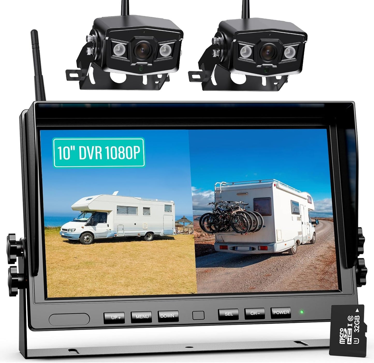 10" Wireless Backup Camera System, HD 1080P Digital Back Up Camera Systems with 10 Inch Quad Split DVR Monitor for Truck, RV, Trailer, W102