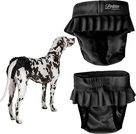 FINNERO Ballerina Dog Diaper – Washable, Reusable, Leak-Proof – Heat, Period & Urine Incontinence Protection – Comfortable, and Stylish Design – Adjustable Fit for Female Dogs – XS, Black