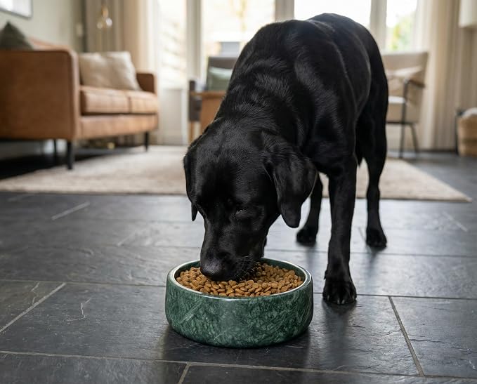 OOBOOB Natural Marble Dog Bowls, Heavy Duty Non-Slip Pet Bowls, Minimalist Dog Food Bowl with Unique Natural Veining, Durable Feeding Bowl for Small to Medium Dogs & Cats