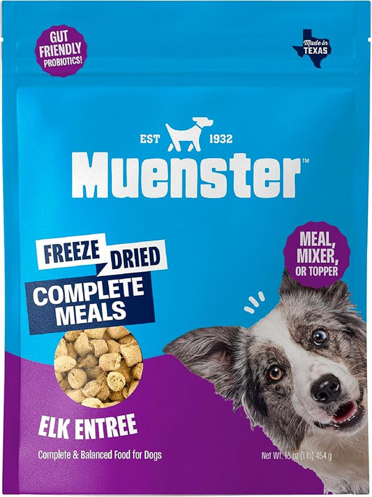 Muenster Freeze Dried Elk Bites - Dog Food, Treat, Mixer or Topper (16oz) - Grain-Free