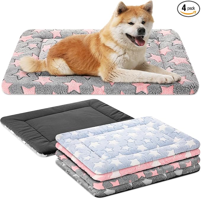VitalCozy 4 Pcs Dog Crate Pads, Ultra Soft Warm Washable Anti-Slip Kennel Bed Mat for Pets, Reversible, Replaceable, Cage Liner for Small Medium Large Dogs and Cats(20 x 30 x 1.6 Inch,Star,Colorful)