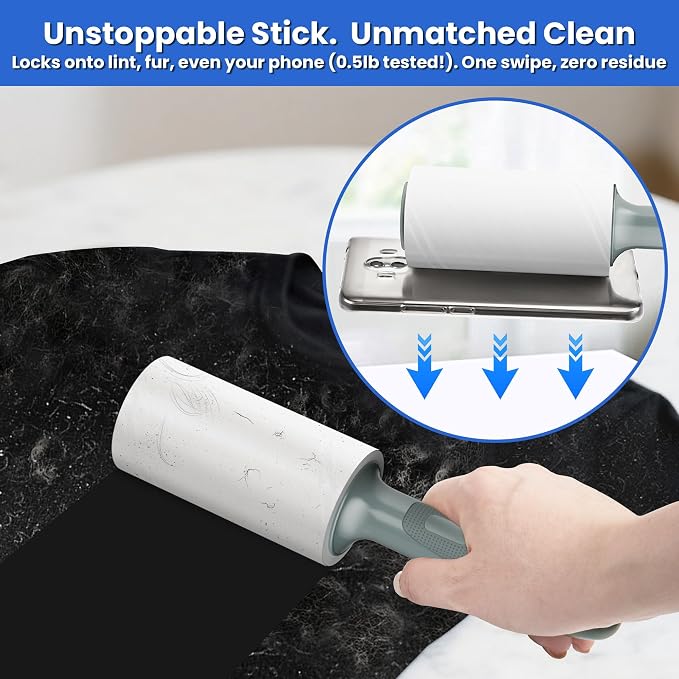 Lint Roller for Pet - Extra Sticky Hair Removal Roller 440 Pieces Value Pack Easy Tear & Quick Change Design Comes with 1 Upgraded Handle & 3 Roller Changes for Clothes & Dog & Cat Hair Removal