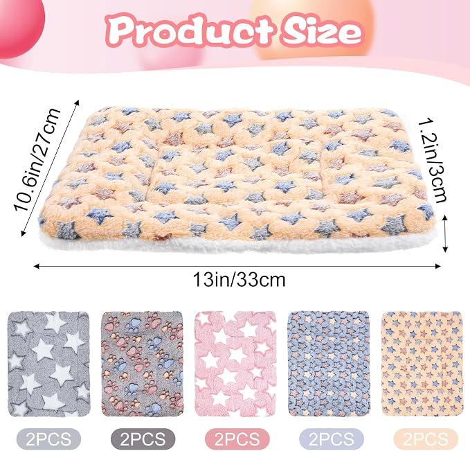 10 Pcs Guinea Pig Mats for Cage Washable, 13 x 10.6 Inch Guinea Pig Fleece Cage Liners, Soft Pet Bedding Pads for Small Animals Like Bunny Hamster Hedgehogs Indoor Use (5 Colors)