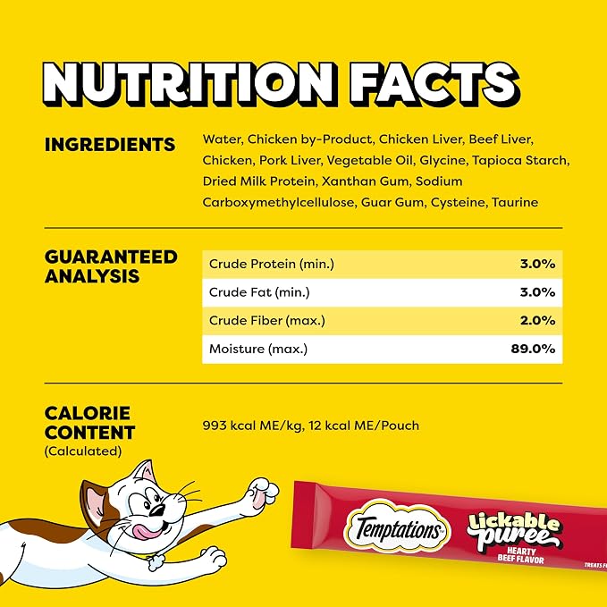 Temptations Creamy Puree Squeezable Lickable Cat Treats, Wet Cat Treats with Beef Liver, 0.42 oz. Tubes, 16 Count