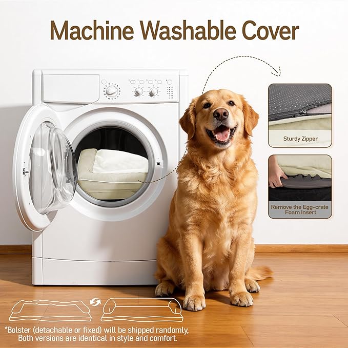 Comfort Expression Extra Large Dog Bed - XXL Orthopedic Washable Bed for Big Dogs - Waterproof Bolster Pet Couch with Removable Non-Slip Cover, 48 x 33