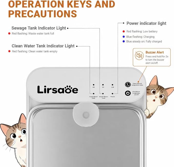 Cat Water Fountain, Filterless Cordless Cat Water Bowl, Wastewater Separation, Stainless Steel Tray, Not Continuous-Flow Auto-Refill Pet Water Dispenser with Scheduled Water Refresh, White