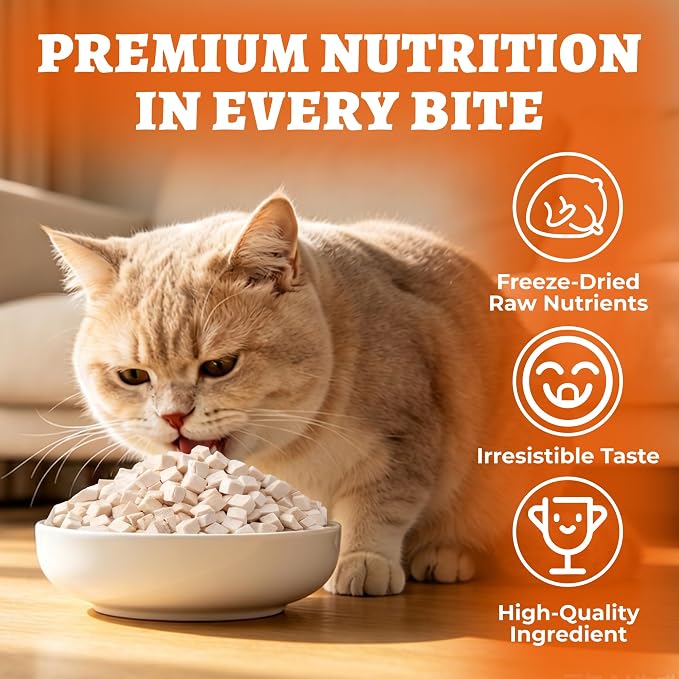 3.88 oz Freeze Dried Chicken Cubes for Dogs & Cats, Single‑Ingredient High‑Protein Grain-Free Treats, Large‑Sized Pet Snack Food Topper and Training Rewards for Multi‑Pet Households