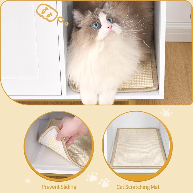 Hzuaneri Cat Litter Box Furniture, Hidden Cat Litter Box Enclosure with Storage, Wooden Cats Cabinet with Scratch Pad, Cats House, Modern End Table for Living Room Entryway, White and Gold CB89503G