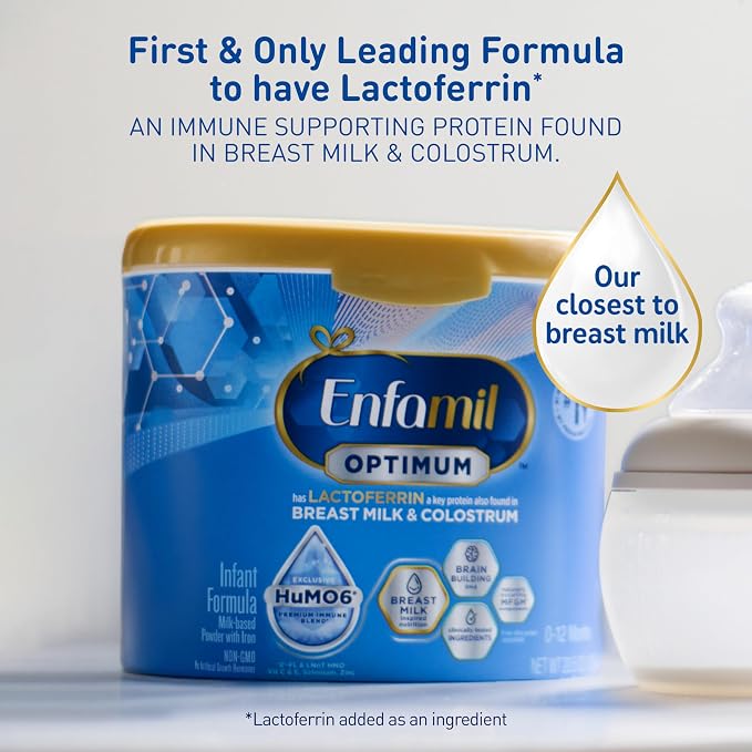 Enfamil Optimum (Enspire), Our Closest Formula to Breast Milk, Immune-Supporting Lactoferrin and Brain-Supporting DHA Baby Formula, Powder 30 Oz Refill, Pack of 4