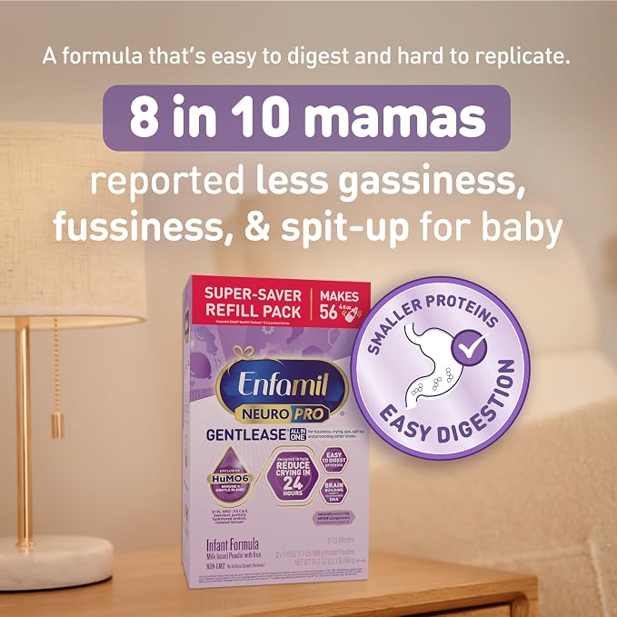 Enfamil NeuroPro Gentlease for easing Fussiness, Crying, Gas, Spit-up in 24 Hrs, Smaller Proteins for Easy Digestion, Brain Supporting DHA, Prebiotic Blend, HuMO6*, Baby Formula, Powder Refill Box, 35.2 Oz