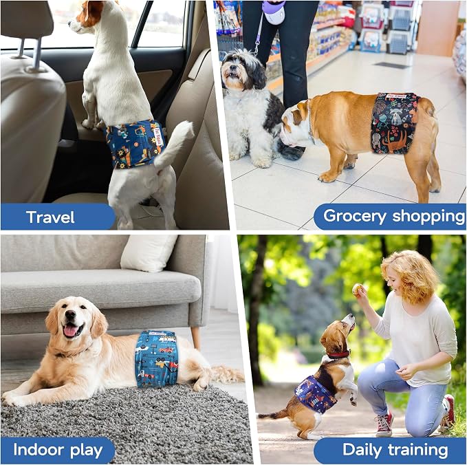 5 Pack Male Dogs Diapers, Washable Reusable Premium Belly Bands for Male Dogs, High Absorbing Male Dog Pee Wraps for Doggie in Incontinence or Excitable Urination and Training Small