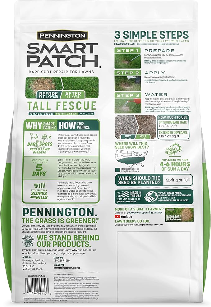 Pennington Smart Patch Tall Fescue Grass Seed, Tall Fescue 10lb