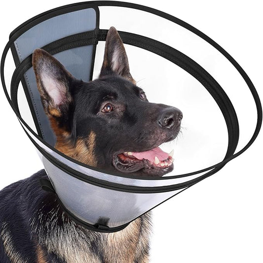 Dog Cone to Stop Licking, Clear Recovery Collar with Detachable Zipper, Sturdy Elizabethan Collar for Large Medium Small Dogs, Soft Adjustable Cone After Surgery Patented, Black L