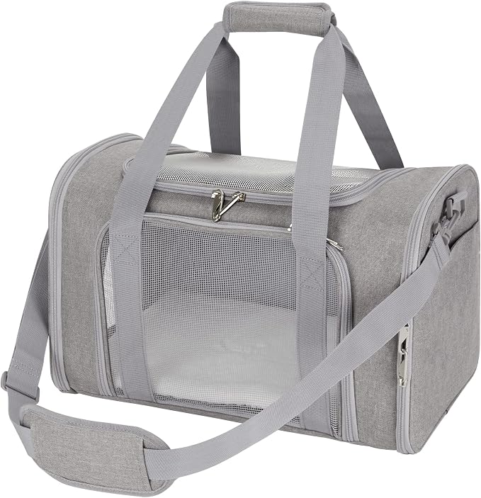 Pnimaund Large Pet Carrier, Soft Sided Cat Carriers for Large Cats Under 20 lbs, Soft Dog Carriers for Medium Dogs Small Dogs, Collapsible Cat Carrier for 2 Cats Travel Carrier - Grey