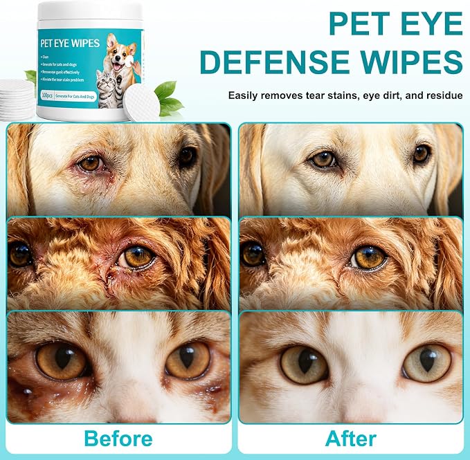 2Boxes Eye Defense Wipes,Tear Stain Remover for Pet,Gentle Eye Wipes for Dogs,Keeps Your Dog’s Eyes Clean,Daily Eye Cleaning Wipes for Dogs and Cats(100 Wipes/Box)