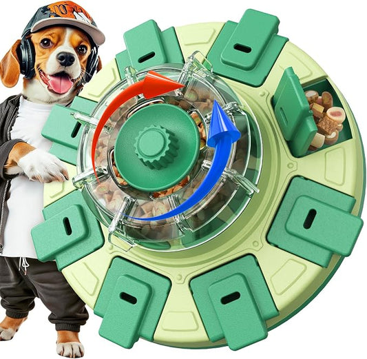 KADTC Dog Puzzle Toy, 2 Levels in 1, Spin-to-Release Treat Dispenser | Spin. Flip. Reward. Adjustable 2-in-1 Puzzle Feeder. Made for Little Paws. Slower Meals. Smarter Play.