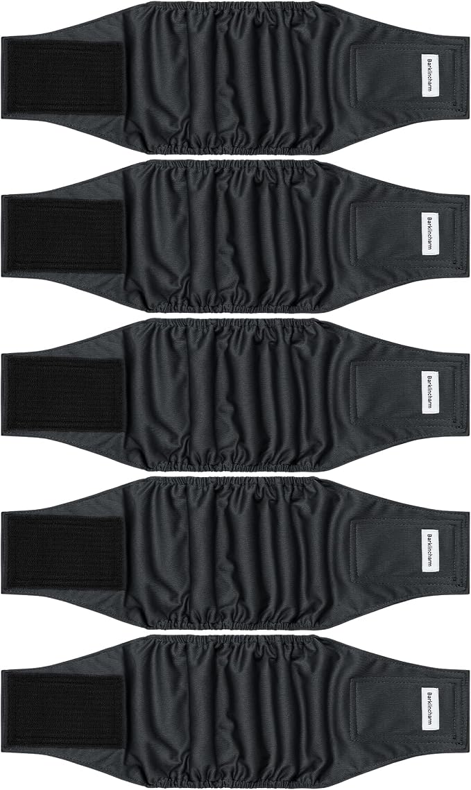 5 Pack Dog Diapers Male, High Absorbing Dog Wraps, Belly Bands for Male Dogs with Incontinence or Frequent Urination, Doggie Diapers L, Black