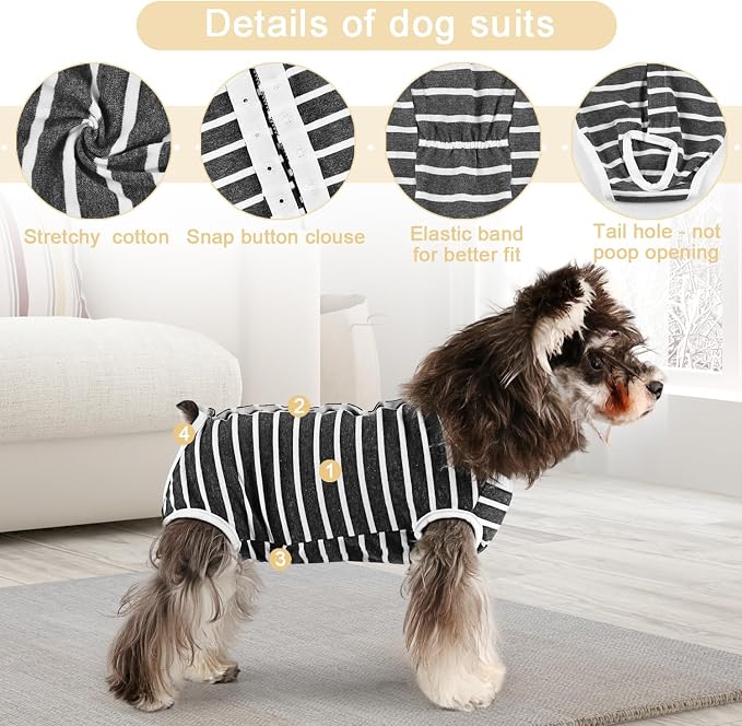 Etdane Dog Diapers Sanitary Panties Physiological Period Shirts Surgical Recovery Suits for Male and Female Dogs White Stripe Small