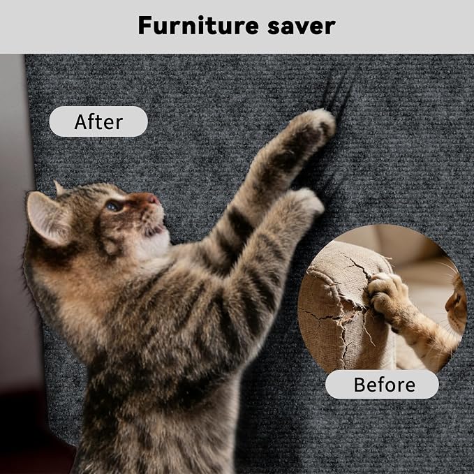 2 Pcs Dark Grey Cat Scratch Mat, 78.7"x15.8" Self-Adhesive Cat Carpet, Trimmable DIY Cat Scratch Pad for Furniture, Couch Protector from Cats, Sofa Protector for Cats, Wall, Cat Tree Replacement Post