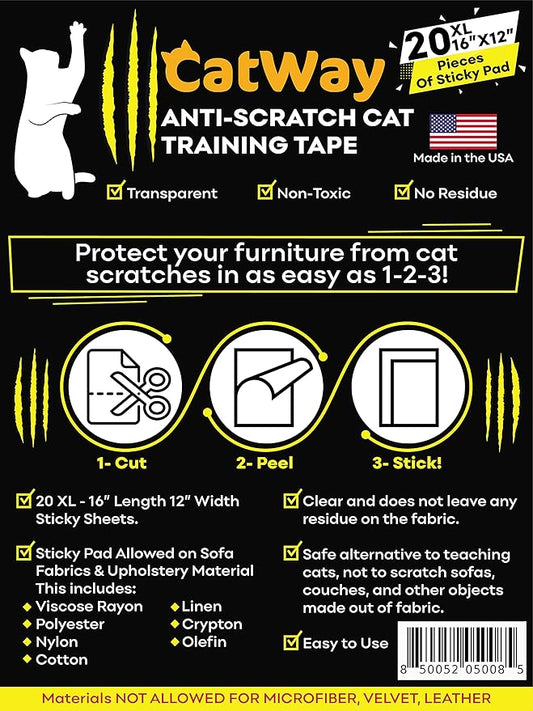20-Pack Anti Cat Scratch Furniture Protectors, Couch Protector for Cats, Sofa Corner Scratching Training Tape Deterrent Made In USA