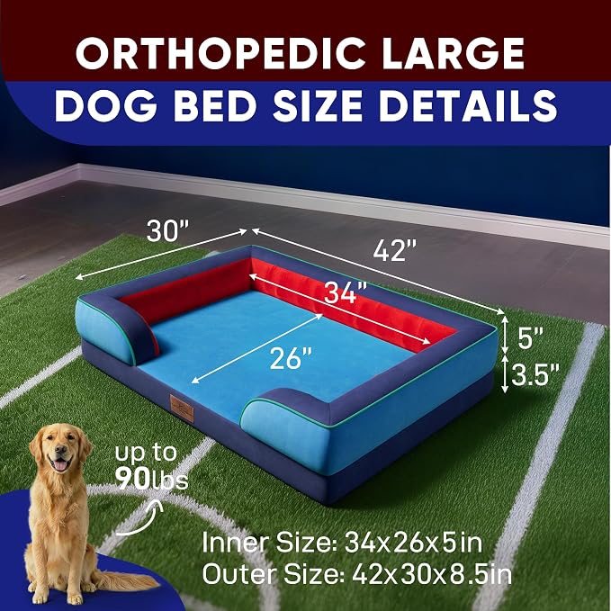 Comfort Expression Orthopedic Dog Bed for Extra Large Dogs 42x30 Inch, Waterproof Egg Crate Foam XL Pet Bed with Bolsters, Dog Couch with Washable Cover & Non-Slip Bottom, Philadelphia