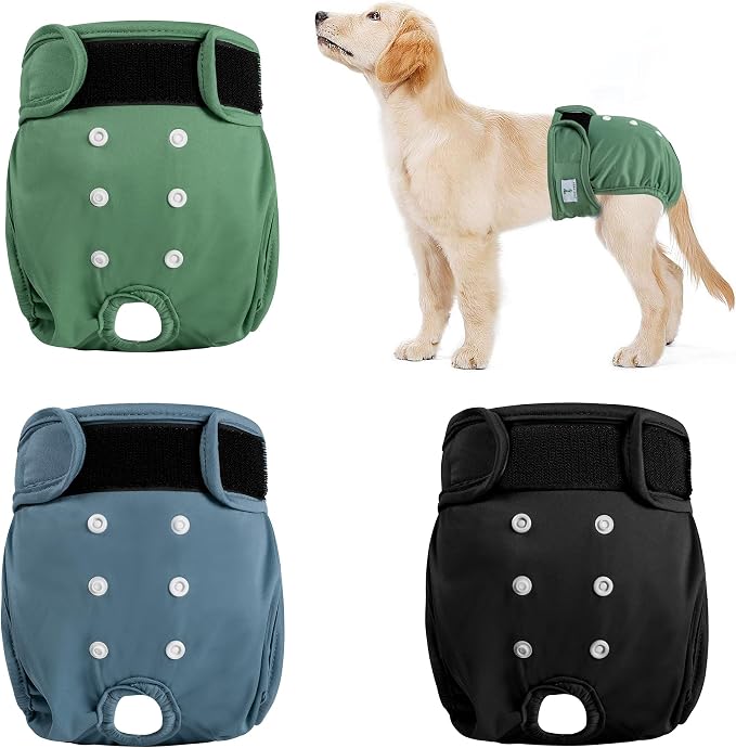 Reusable Female Dog Diapers 3Pack,Washable Diaper for Doggie,Highly Absorbent Dog Diaper,Adjustable Leakproof Puppy Diapers Skirt for Heat,Incontinence,Period Doggy Nappies M