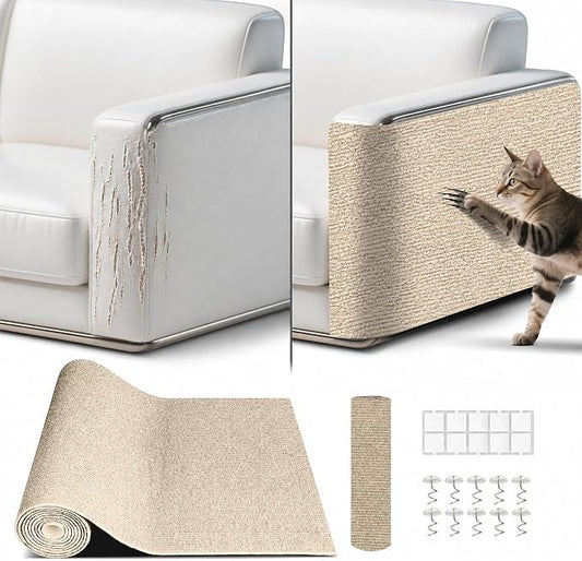 Cat Scratch Mat, Cat Scratch Couch Cats Scratch Furniture Protector for Couch, cat Scratch pad，cat Tree，DIY Climbing Carpet for Cat Tower Replacement Pads (Khaki, 78.7" x 15.8")