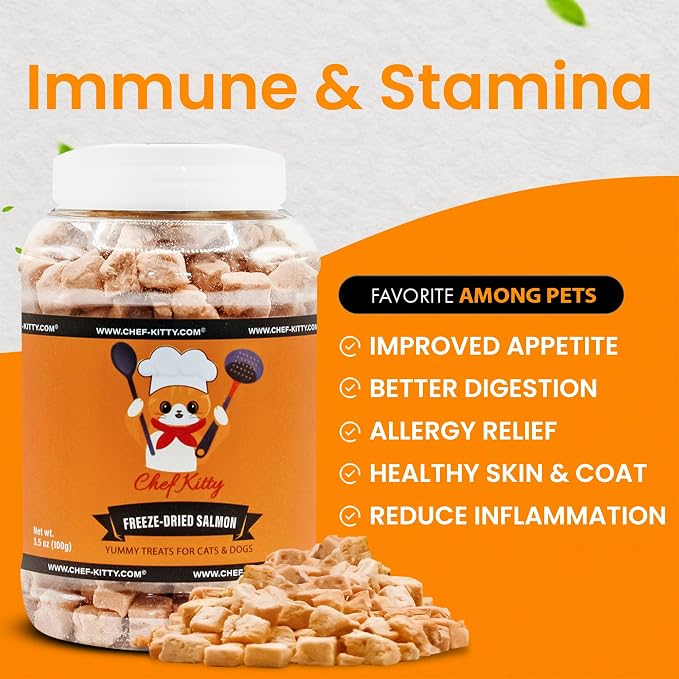 Freeze-Dried Salmon Treats for Cats & Dogs – 100% Wild Caught, Single Ingredient, High-Protein, Healthy Snack – No Additives or Preservatives – 2.7 oz - Inspected & Tested in USA
