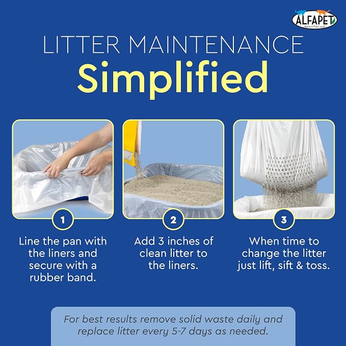 Cat Litter Box Sifting Liners Alfapet - Extra Giant 60 Count - Tear-Resistant Cat Litter Bags - Waterproof Kitty Litter Liners - Fits Almost All Litterbox Pan Sizes, 40" x 38", 30 lb Capacity