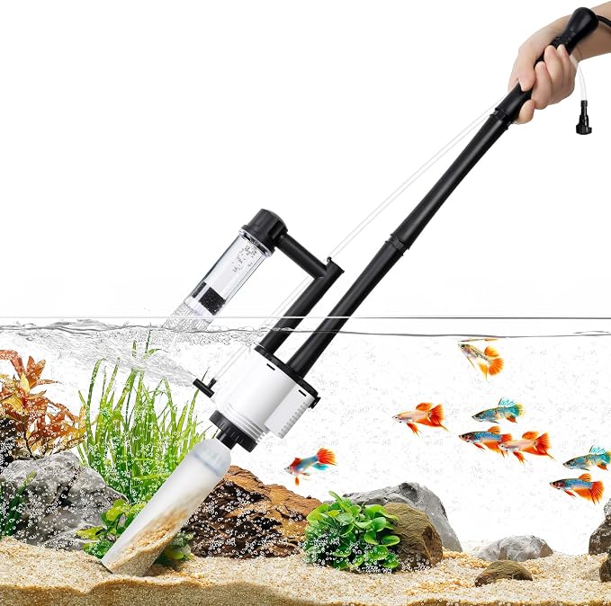 AQQA Electric Aquarium Gravel Cleaner, 8-in-1 Fish Tank Vacuum, Water Changer Sand Washer Algae Brush Turtle Shower Filter, Automatic Cleaning Kit for Freshwater Saltwater, 30W/480GPH