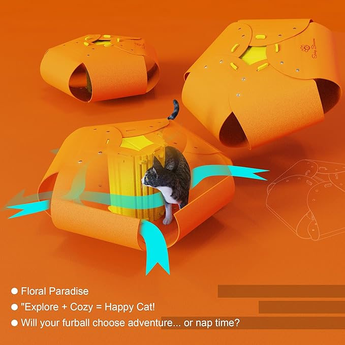 Cat Tunnel, Cat Cave for Indoor Cats Bed,Scratch Resistant Cat Toys for Medium Large Cats Hide and Seek Toy (Amber Orange)
