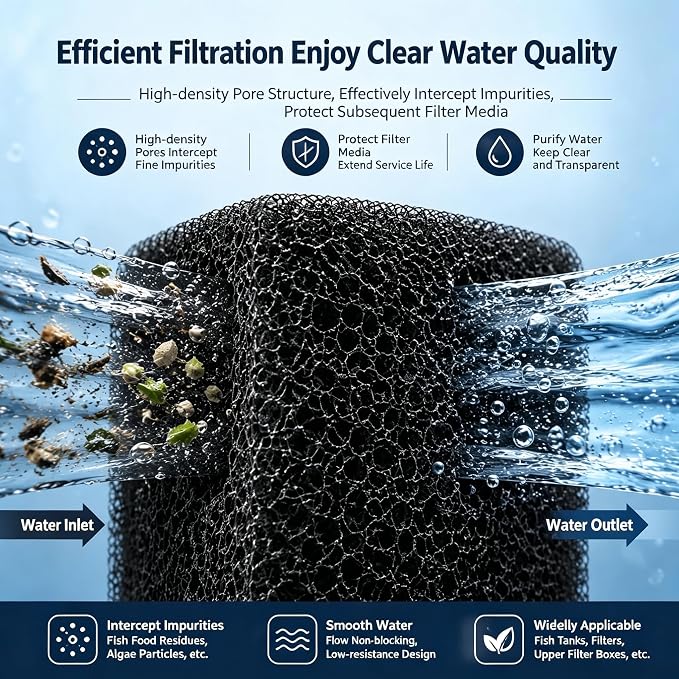 Aquarium Filter Media Foam Cut to Fit, 72"x12"x1" Pre Filter Sponge Pad for Fish Tank, Bio Foam Pad for Aquarium, Pond, Sump, 20ppi Coarse Pad for Mechanical & Bio Filtration