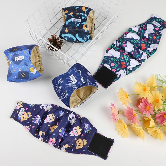 5 Pack Washable Diapers for Male Dogs, Belly Bands for Male Dogs, High Absorbing Male Dog Pee Wraps for Doggie in Incontinence or Excitable Urination and Training, L