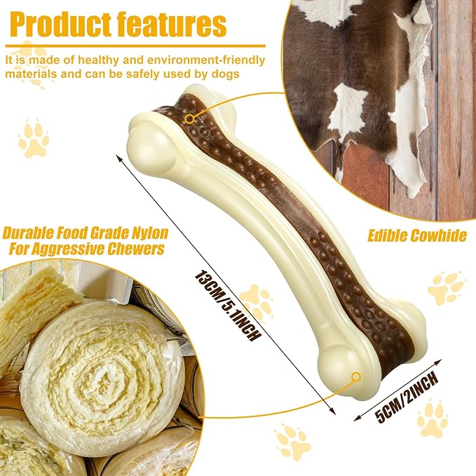 Sosation 10 Pcs Dog Chew Toys for Aggressive Chewers Nylon Beef Flavor Dog Bones Tough Puppy Teething Toys Puppy Chew Bones for Large/Medium/Small Breed Dogs Puppies (5.1 x 2 Inch)