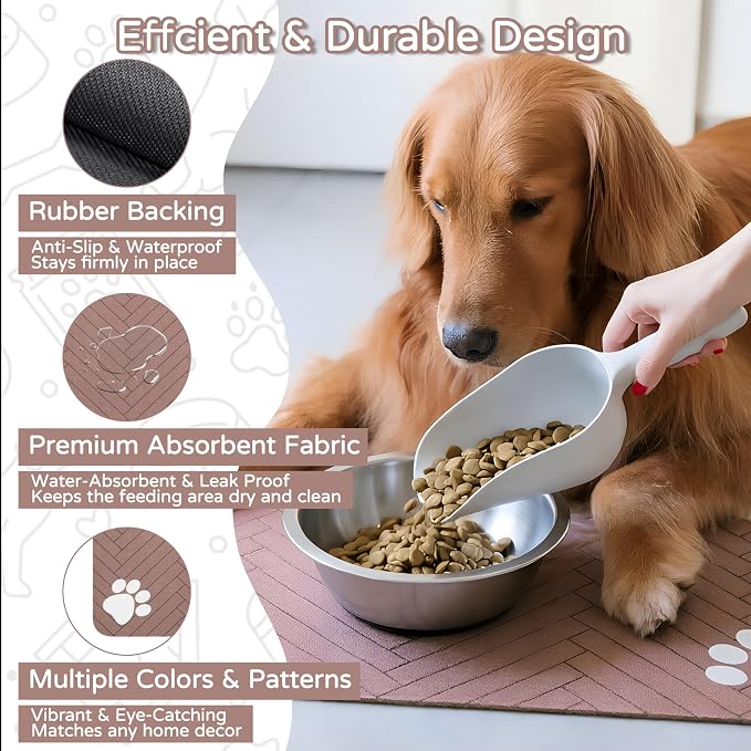 Pet Feeding Mat-Absorbent Dog Feeding Mat for Food and Water Bowl,No Stains Pet Placemat,Quick Drying Water Dispenser Mat for Dog and Cat,Easy to Clean Dog Accessories(S,Dark Brown White Paw)