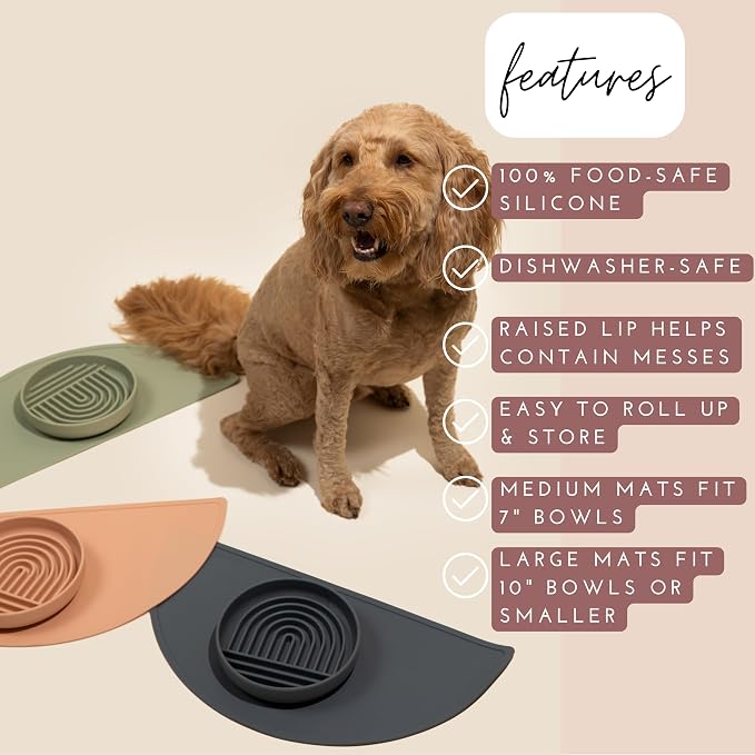 Should We Go? Waterproof Silicone Dog Food Mat – Medium Size Non-Slip Pet Bowl Mat, Raised Edge Design, Easy-to-Clean Pet Food Placemat for Dog & Cat Bowls, 21" Across x 10.5" Deep - Spruce
