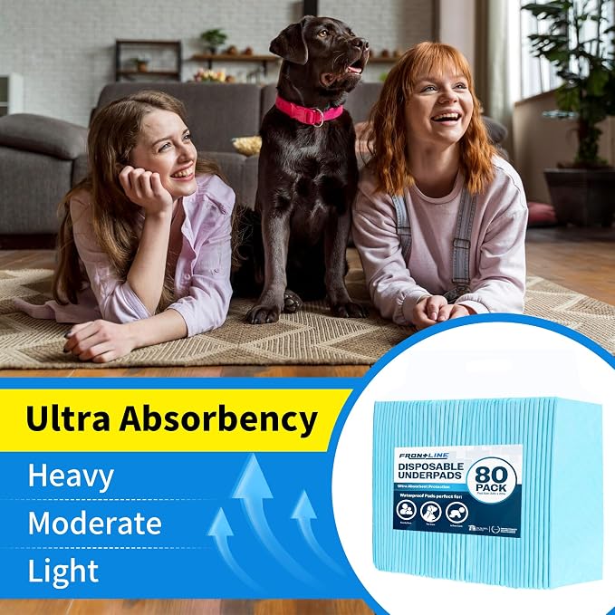 Puppy Pee Pads 22" x 22" 80 Pack, Ultra Absorbent Leakproof Potty Pads for Puppies, Small Dogs, and Cats, Heavy-Duty, Fast-Drying, Wee Wee Pads for Indoor Training and Crates by FRONTLINE