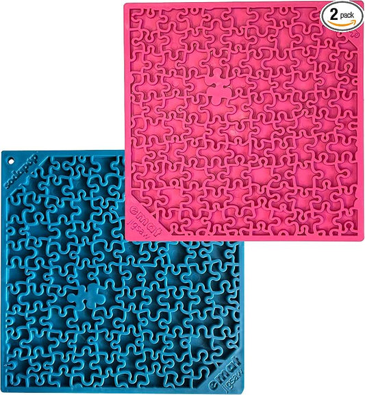 SodaPup Pink & Blue Jigsaw eMat Bundle – Durable Lick Mat Feeder Made in USA from Non-Toxic, Pet-Safe, Food Safe Rubber for Avoiding Overfeeding, Digestive Health, Calming, More