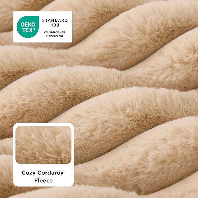 Bedsure ComfyFleece™ Plush Dog Beds Large Sized Dog, Crate Bed for Balanced Support, Cute Chopped Foam Pillow Pad with Removable Washable Cover, Non-Slip Waterproof Cozy Pet Mat, 35"x22", Sandy Beige