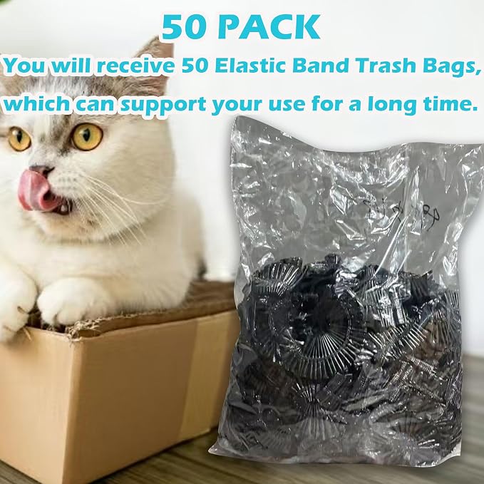 50 Pack Litter Box Liners Compatible with Hooded Litter Box Cat, Elastic Band Trash Bags for Disposal of Cat Waste, Waterproof and Leak Proof (Black)